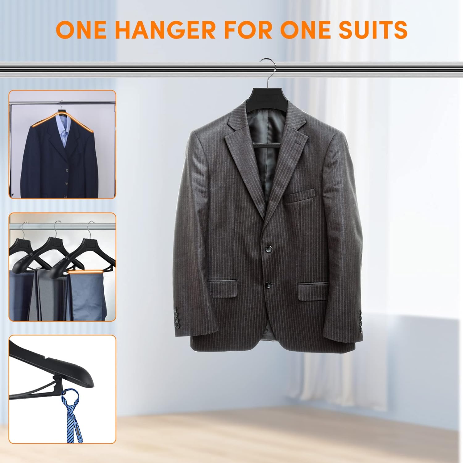 DEDU Plastic Extra Wide Shoulder Suit Hangers for Men 20 Pack Width 17.3,  Black Sweater Hangers no Shoulder Bump Non Slip for Thick Sweaters, Clothes