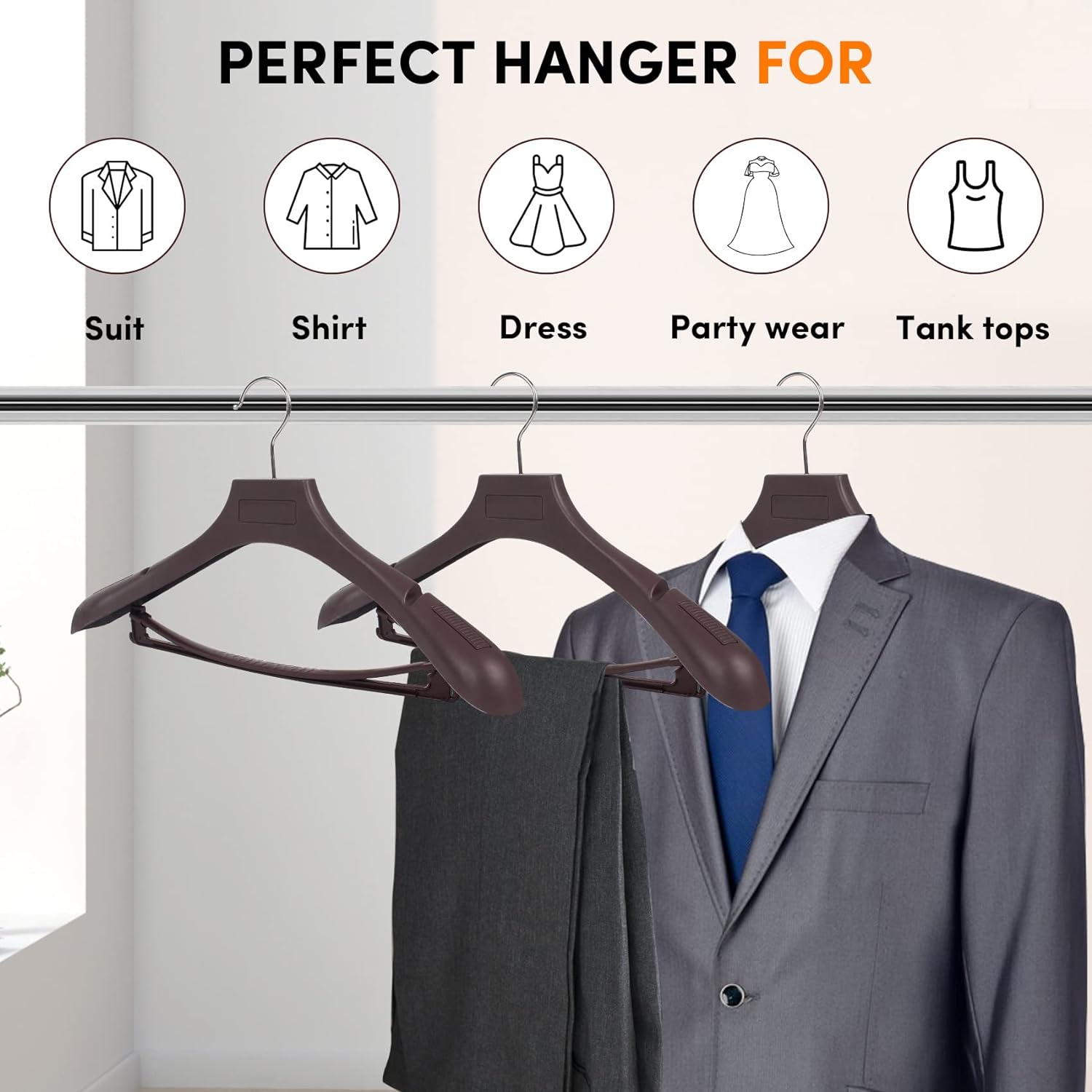 High-Grade Wide Shoulder Wooden Hangers with Non Slip Pants Bar - Smooth  Finish Solid Wood Suit