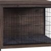 DWANTON Dog Crate Furniture with Cushion, Large Wooden Dog Crate with Double Doors, Dog Furniture, Indoor Dog Kennel, End Table, Large, 38.5" L, Dark Grey