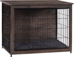 DWANTON Dog Crate Furniture with Cushion, Medium Wooden Dog Crate with Double Doors, Dog Furniture, Indoor Dog Kennel, End Table, Medium, 32.5