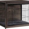 DWANTON Dog Crate Furniture with Cushion, Wooden Crate with Double Doors, Dog Kennel Indoor for Small/Medium/Large Dog, End Table, Small, 27.2" L, Dark Grey