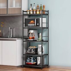 Denkee 5-Tier Bakers Rack for Kitchen, Metal Microwave Stand Rack with Storage, Kitchen Stand Storage Shelf (23.23 L x 15.16 W x 60.91 H)
