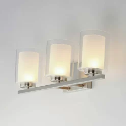 Duet 3-Light Satin Nickel Vanity Light with Integrated LED Bulbs