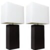 Elegant Designs 2 Pack Modern Leather Table Lamps with White Fabric Shades, Black