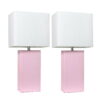 Elegant Designs 2 Pack Modern Leather Table Lamps with White Fabric Shades, Blush Pink