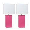 Elegant Designs 2 Pack Modern Leather Table Lamps with White Fabric Shades, Hot Pink