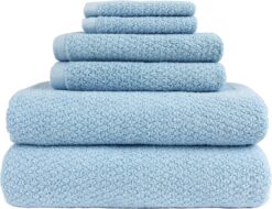 Everplush Diamond Jacquard 6 Pieces Bath Towel Set, Aquamarine