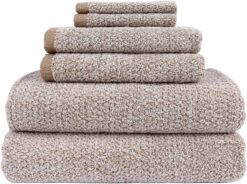Everplush Diamond Jacquard 6 Pieces Bath Towel Set, Khaki