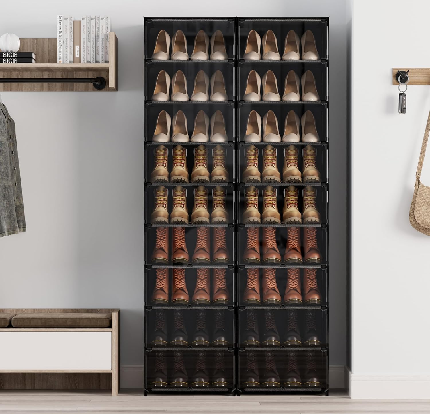 Large Shoe Rack Organizer Storage, 9 Tier Tall Shoes Rack for