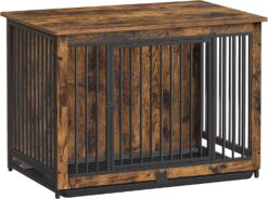 Feandrea Dog Crate Furniture, Dog Kennel for Medium Dogs up to 70 lb, Heavy-Duty Dog Cage End Table with Removable Tray, Double Doors Dog House, Rustic Brown UPFC013X01