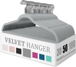 Flysums Premium Velvet Hangers 50 Pack, Heavy Duty Study Gray Hangers for Coats, Pants & Dress Clothes - Non Slip Clothes Hanger Set - Space Saving Felt Hangers for Clothing