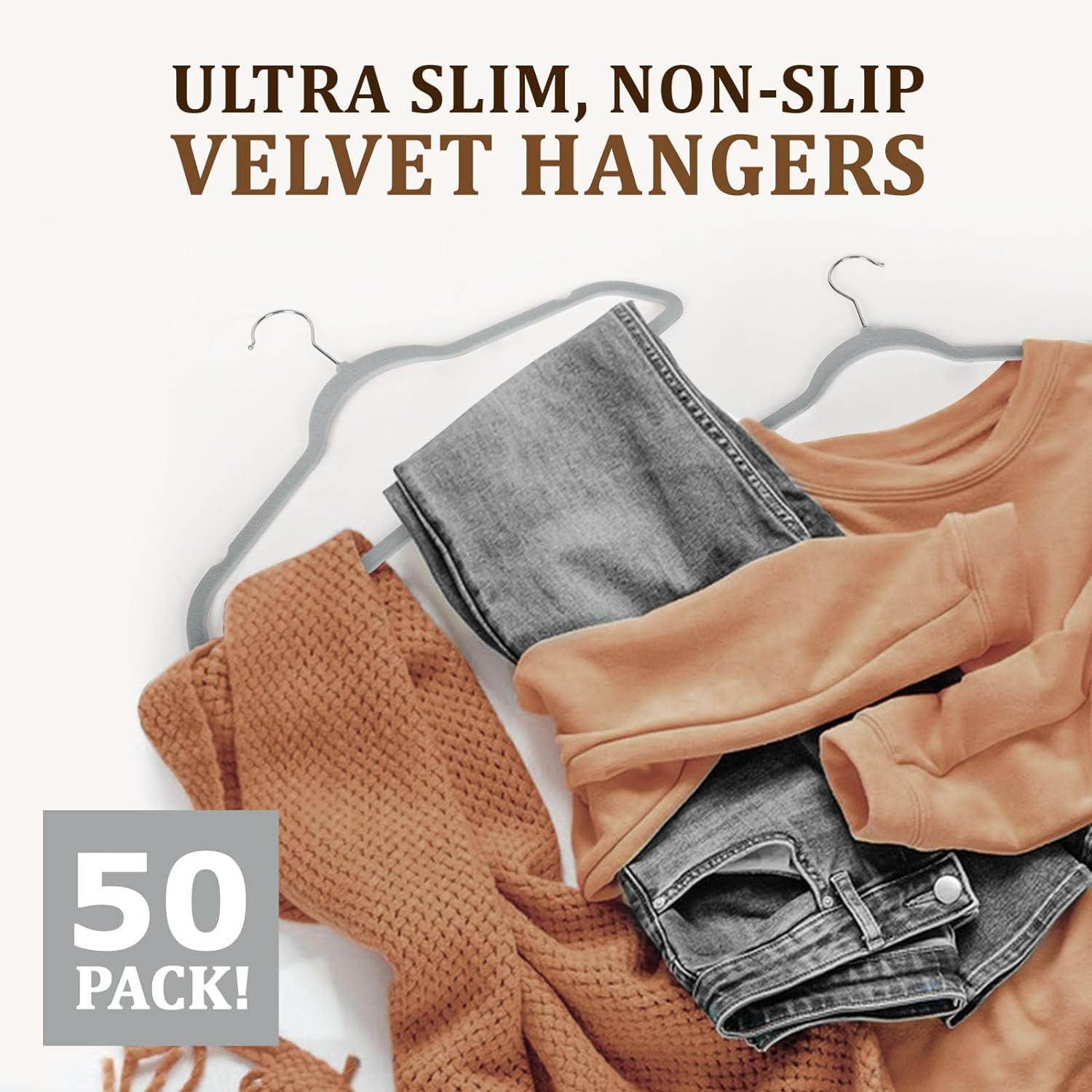 Flysums Premium Velvet Hangers 50 Pack, Heavy Duty Study Gray