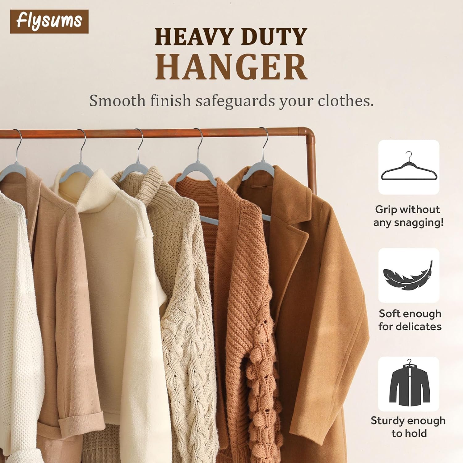 Flysums Premium Velvet Hangers 50 Pack, Heavy Duty Study Gray Hangers for  Coats, Pants & Dress Clothes - Non Slip Clothes Hanger Set - Space Saving  Felt Hangers for Clothing
