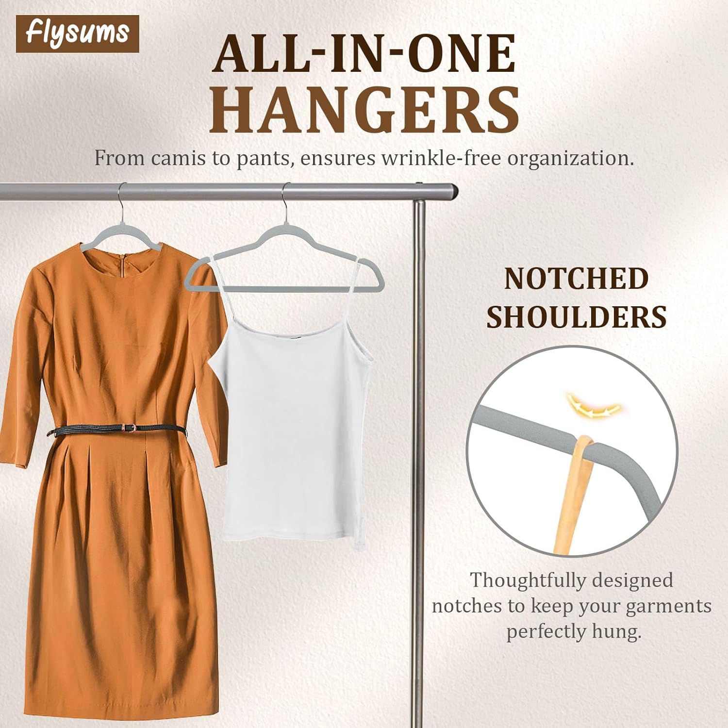 Flysums Premium Velvet Hangers 50 Pack, Heavy Duty Study Gray Hangers for Coats, Pants & Dress Clothes - Non Slip Clothes Hanger Set