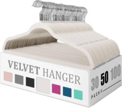 Flysums Premium Velvet Hangers 50 Pack, Heavy Duty Study Ivory Hangers for Coats, Pants & Dress Clothes - Non Slip Clothes Hanger Set - Space Saving Felt Hangers for Clothing