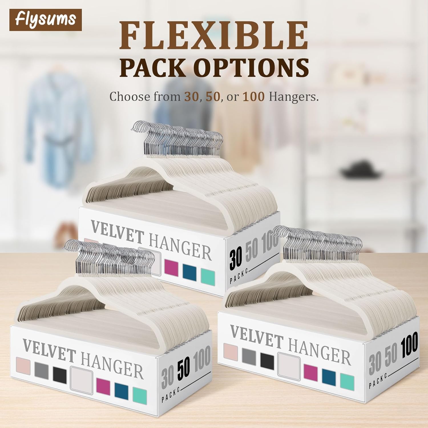 Flysums Premium Velvet Hangers 50 Pack, Heavy Duty Study Ivory