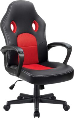 Furmax Office Chair Desk Chair Leather Gaming Chair Computer Chair Racing Style Ergonomic Adjustable Swivel Task Chair with Lumbar Support and Arms (Red)