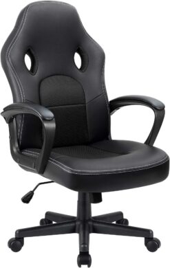 Furmax Office Chair Desk Chair Leather Gaming Computer Chair Racing Style Ergonomic Adjustable Swivel Task Chair with Lumbar Support and Arms (Black)