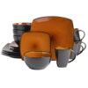 Gibson Soho Lounge Square 16-Piece Dinnerware Set - Amber