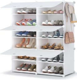 HOMIDEC Shoe Rack, 6 Tier Shoe Storage Cabinet 24 Pair Plastic Shoe Shelves Organizer for Closet Hallway Bedroom Entryway