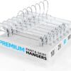 HOUSE DAY 50 Pack 14 inch Clear Plastic Skirt Hangers with Clips, Skirt Hangers, Clip Hangers for Pants,Trouser Bulk Plastic Pants Hangers