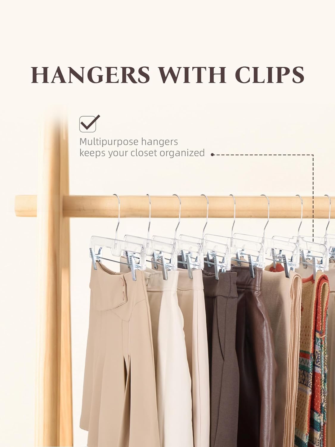 OSTO Vintage Wooden Skirt/Trouser Hanger with Metal Clips 10-Pack  OW-116-10-VI-H - The Home Depot