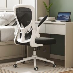Hbada Office Chair Ergonomic Desk Chair, Office Desk Chairs with PU Silent Wheels, Breathable Mesh Computer Chair with Adjustable Lumbar Support, Flip-up Armrests, Tilt Function, White