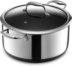 HexClad Hybrid Nonstick 8-Quart Stockpot with Tempered Glass Lid,  Dishwasher Safe, Induction Ready, Compatible with All Cooktops