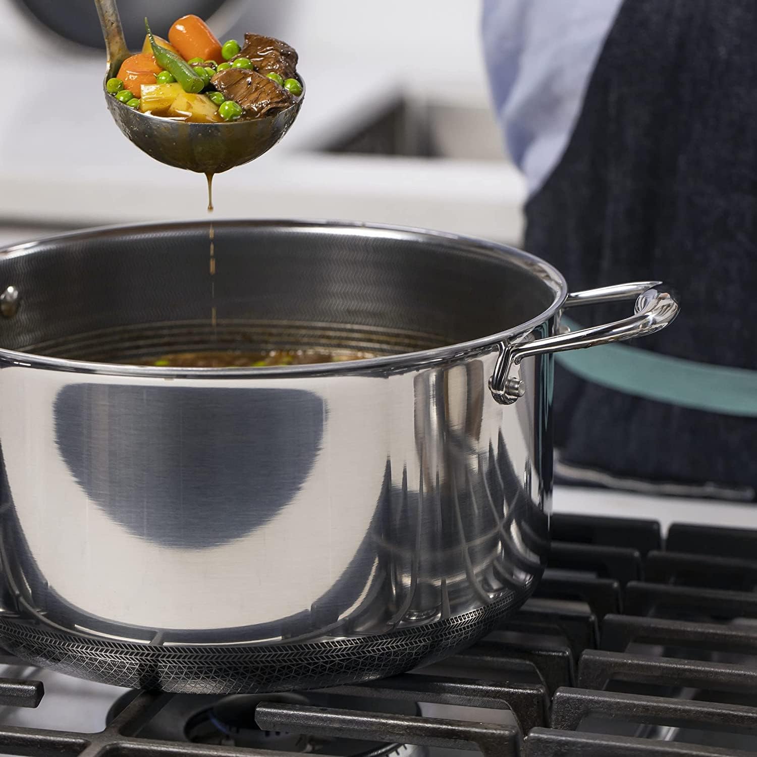 HexClad Hybrid Nonstick 10-Quart Stockpot with Tempered Glass Lid,  Dishwasher Safe, Induction Ready, Compatible with All Cooktops