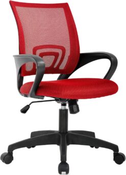 BestOffice Home Mesh Office Chair Ergonomic Desk Chair Mid Back Computer Chair Task Rolling Swivel Chair with Lumbar Support Arms Modern Executive Adjustable Chair for Girl Adults Women(Red)
