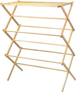 Home-it Wooden Clothes Drying Rack for Laundry - Collapsible Folding Bamboo Laundry Drying Rack for Drying Clothes - Heavy Duty Pre Assembled