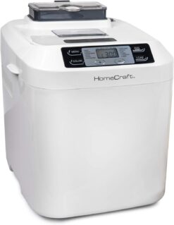 HomeCraft HCPBMAD2WH Bread Maker With Auto Fruit & Nut Dispenser, Makes 2 Lb. Loaf Size, 3 Crust Options, 12 Programmable Settings