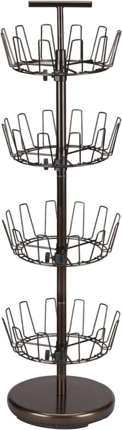 Household Essentials 2139-1 Metal Four-Tier Adjustable Revolving Shoe Rack | Holds up to 24 Pairs of Shoes | Antique Bronze Finish