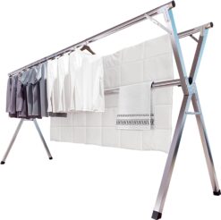 JAUREE 79 Inches Clothes Drying Rack, Stainless Steel Garment Rack Adjustable and Foldable Space Saving Laundry Drying Rack for Indoor Outdoor with 20 Windproof Hooks