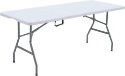 Lakhow UP041 6 Foot Long Portable Plastic Folding Multipurpose Utility Picnic Table with Powder Coated Steel Legs and Built in Carry Handle, White