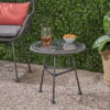 Louise Outdoor Woven Faux Rattan Side Table with Glass Top, Gray and Black Finish