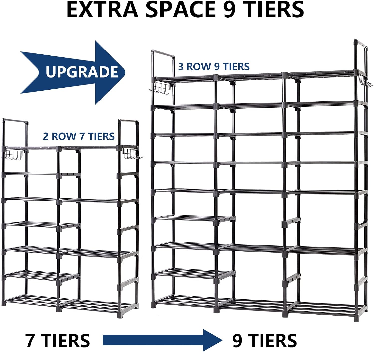 9 Tier 50-55 Pairs Metal Shoe Rack Organizer Storage Shelf Stackable Free  Stand
