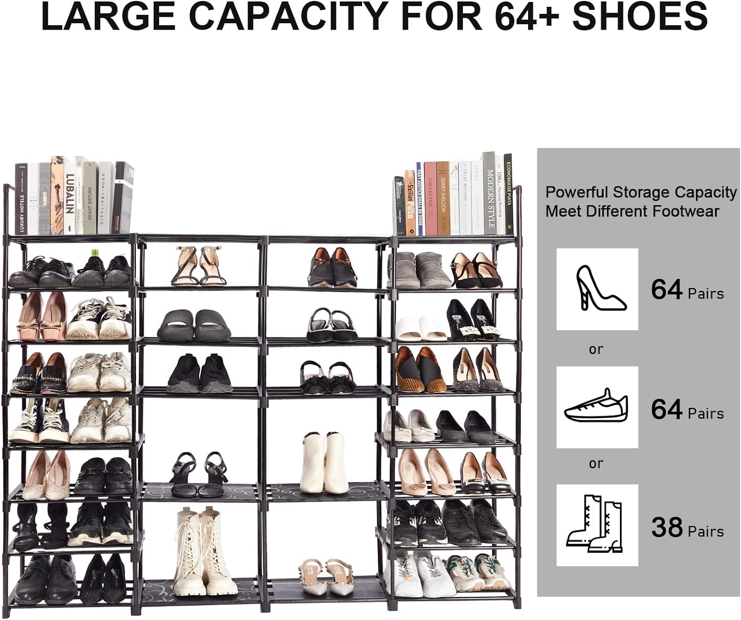 Shoe Rack, 8-Tier Shoe Organizer, Metal Shoe Storage for Garage