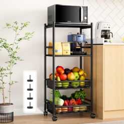 SAYZH Microwave Stand Kitchen Cart - Bakers Rack Microwave Shelf with Storage, Coffee Standing Fruit Vegetable Basket Cart