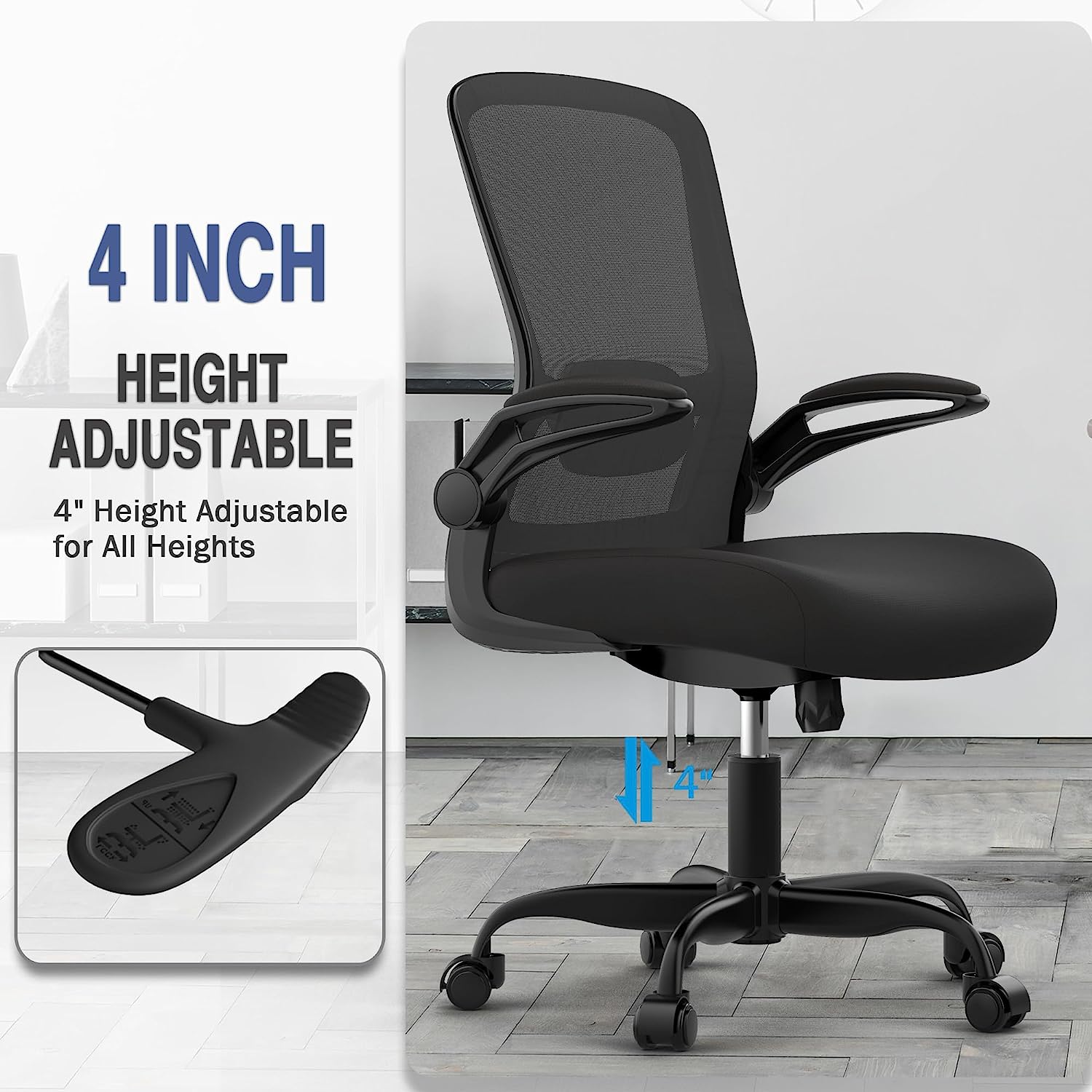 Home Office Chair Mesh Desk Chair Computer Chair with Lumbar Support Flip  Up Arms Ergonomic Chair Adjustable Swivel Rolling Executive Mid Back Task