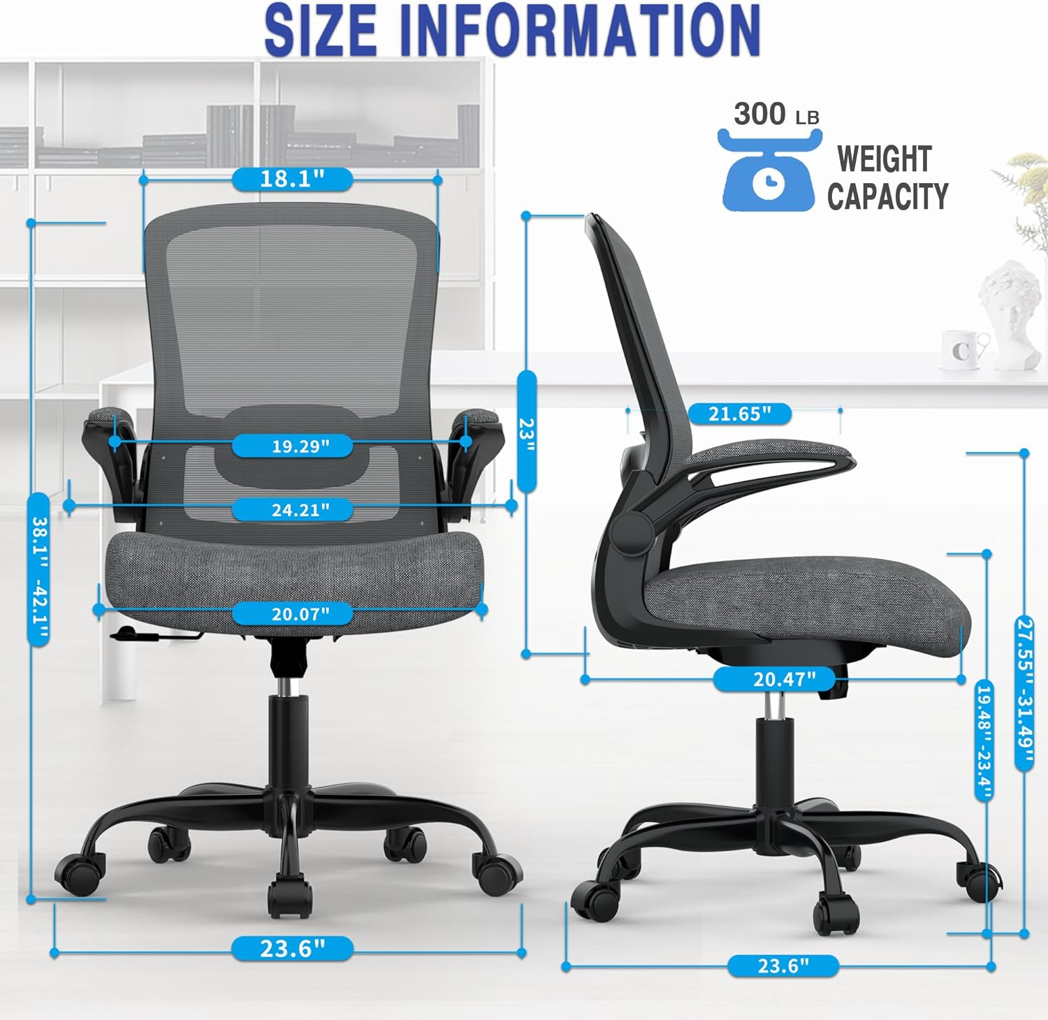 Office Chair, Ergonomic Desk Chair with Adjustable Lumbar Support, High  Back Mesh Computer Chair with Flip-up Armrests, Executive Chair for Home