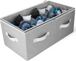 Moteph Shoe Organizer for Closet - Shoe Storage Organizer for Closet Organization with Clear Cover & Adjustable Dividers, Shoe Rack & Basket - (Grey, Large - 24 Pairs)