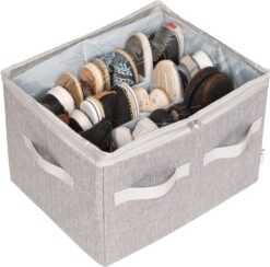 Moteph Shoe Organizer for Closet - Shoe Storage Organizer for Closet Organization with Clear Cover & Adjustable Dividers, Shoe Rack & Basket - (Grey, Medium - 16 Pairs)