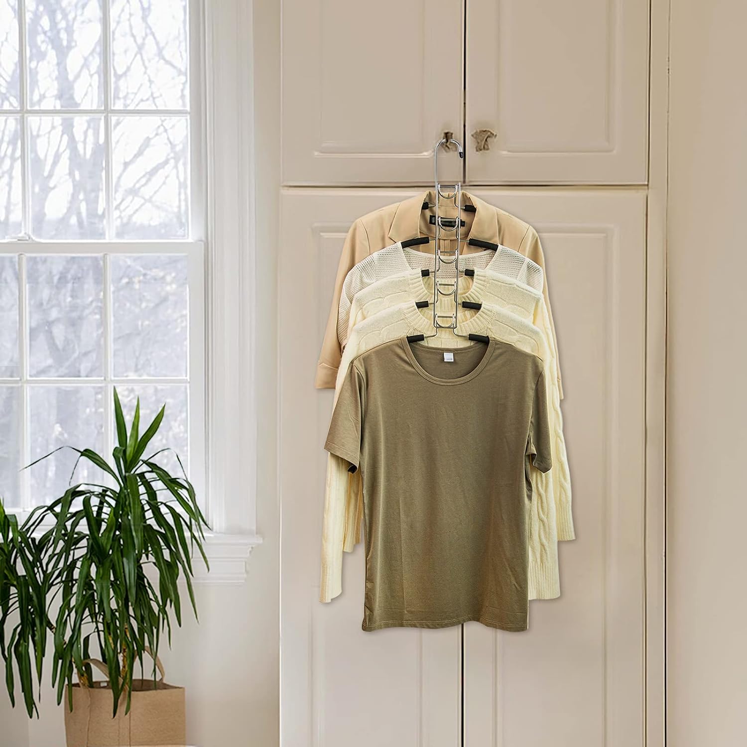 Nature Smile (4 Pack) 5 in 1 Anti Slip Metal Sweater Coat Hangers,Multi  Layers T Shirt Wardrobe Clothes Rack,Heavy Duty Metal Space Saver Blouse  Hanger Closet Storage Organizer