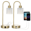 Neoglint Industrial Touch Table Lamps Set of 2, Bedside Lamp with USB A & C Charging Ports 3-Way Dimmable Side Desk Lamp with Glass Shade (Bulbs Included)