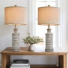Oneach Farmhouse Table Lamps Set of 2 for Living Room Bedroom 24.5" Retro Nightstands Bedside Lamp Sets Resin