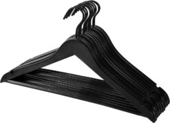 Perfecasa Premium Wooden Clothes Hangers 20 Pack, Wood Hangers with Noise Canceling Hook, Heavy Duty Hangers, Coat Hangers, Shirt Hangers, with Non Slip Pant Bar and Two Open Notches (Black Color)