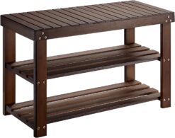 Pipishell Bamboo Shoe Rack Bench, 3 Tier Sturdy Shoe Bench, Storage Shoe Organizer, Holds up to 300lbs for Entryway Bedroom Living Room Balcony, Brown