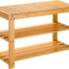 Pipishell Bamboo Shoe Rack Bench, 3 Tier Sturdy Shoe Organizer, Storage Shoe Shelf, Holds up to 300lbs for Entryway Bedroom Living Room Balcony, Bamboo