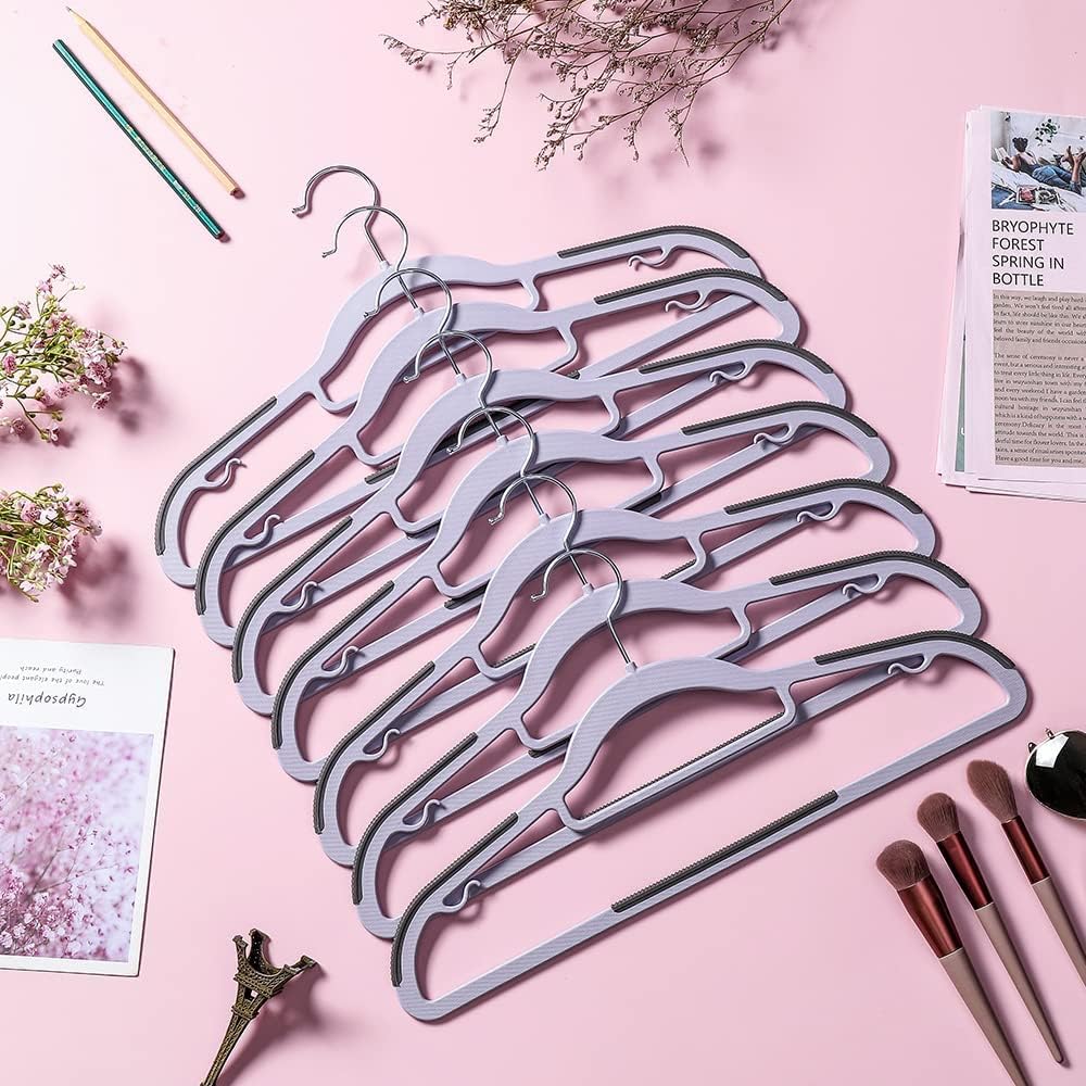 TIMMY Plastic Hangers 50 Pack Heavy Duty Dry Wet Clothes Hangers with  Non-Slip Pads Space Saving 0.2 Thickness Super Lightweight Organizer